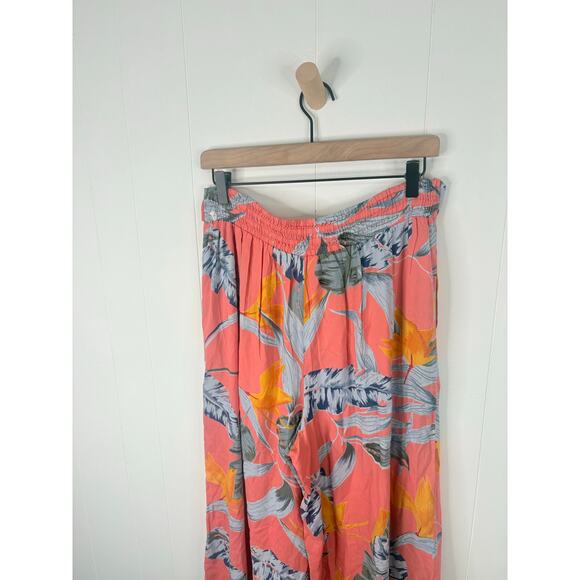 Patrons Of Peace Orange Tropical Leaf Print Wide Leg Pants Large Belted Waist - Picture 7 of 8